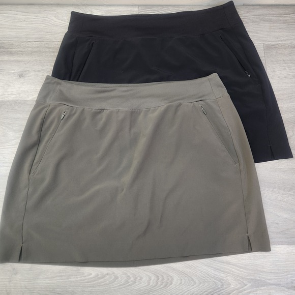 Athleta Black Green Soho Skort (2) Size 14 Athletic Golf Tennis Pockets Flexible - Picture 1 of 12